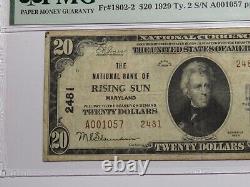 $20 1929 Rising Sun Maryland MD National Currency Bank Note Bill Ch. #2481 VF25