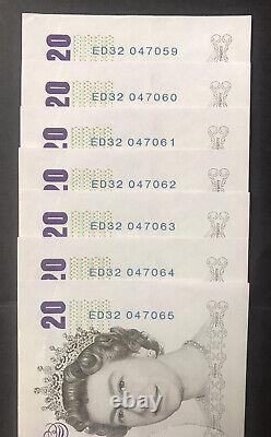 £20 Consecutive Run Of 7 Andrew Bailey ED32 Uncirculated UK Notes