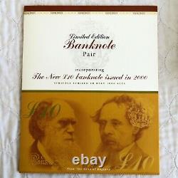 2000 Lowther Dickens And Darwin £10 Uncirculated Banknote Twin Set C157