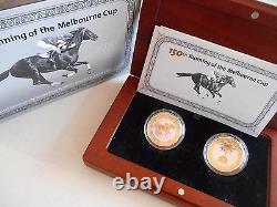 2010 150th RUNNING OF THE MELBOURNE CUP GOLD PLATED SILVER PROOF 2 COIN SET