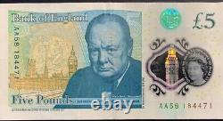 2015 New Polymer £5 Five Pound Note With Number AA 58 184471