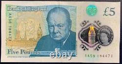 2015 New Polymer £5 Five Pound Note With Number AA 58 184471