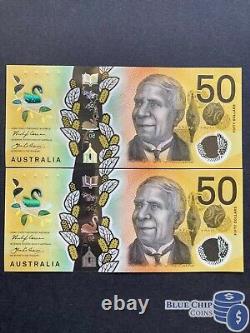 2018 Unc $50 Lowe/fraser Polymer Banknote Bank Note Consecutive Pair Prefix Ia18