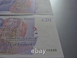 2x Old £20 Twenty Pounds Bank of England Note QUEEN ELIZABETH II EH09 666 888 UC