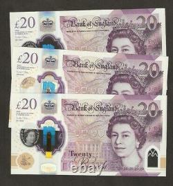 3 x 2020 England £20 Pounds First Polymer Released 20/02/2020 Uncirculated
