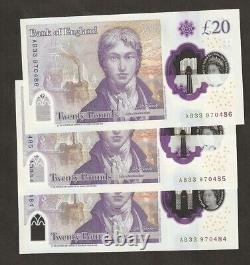 3 x 2020 England £20 Pounds First Polymer Released 20/02/2020 Uncirculated