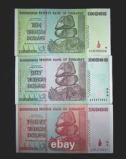 3 x Zimbabwe banknotes-10/20/50 Trillion Dollars-Paper money currency
