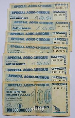 40 X 100 billion special agro cheque Zimbabwe dollar notes. Used