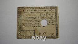 $5 1780 Massachusetts Bay MA Colonial Currency Bank Note Bill! May 5, 1780 VF++