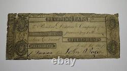$5 1807 Hallowell Massachusetts MA Obsolete Currency Bank Note Bill Hall Augusta