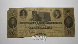 $5 1848 Wheeling Virginia Obsolete Currency Bank Note Bill Merchants & Mechanics