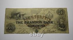 $5 1862 Brandon Vermont VT Obsolete Currency Bank Note Bill! The Brandon Bank