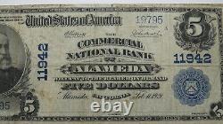 $5 1902 Alameda California CA National Currency Bank Note Bill! Ch. #11942 VF