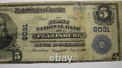 $5 1902 Pearisburg Virginia VA National Currency Bank Note Bill! Ch. #8091 RARE