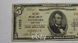 $5 1929 Bellmore New York NY National Currency Bank Note Bill! Ch. #11072 FINE