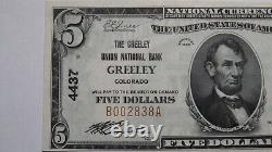 $5 1929 Greeley Colorado CO National Currency Bank Note Bill Ch. #4437 AU++ RARE