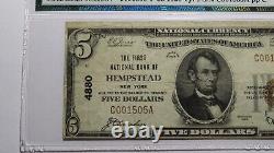$5 1929 Hempstead New York NY National Currency Bank Note Bill Ch #4880 VF25 PMG