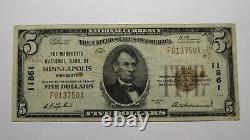 $5 1929 Minneapolis Minnesota MN National Currency Bank Note Bill! Ch. #11861