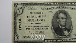 $5 1929 Muskogee Oklahoma OK National Currency Bank Note Bill Ch. #12918 FINE+