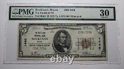 $5 1929 Rockland Maine ME National Currency Bank Note Bill Ch. #1446 VF30 PMG