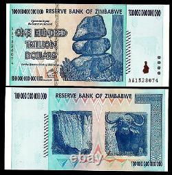 5 x Zimbabwe 100 Trillion Dollars, AA /2008 Series, P-91, UNC, Banknote Currency