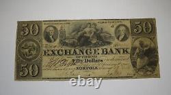 $50 1856 Norfolk Virginia VA Obsolete Currency Bank Note Bill! Exchange Bank