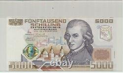 5000 Schilling-Banknote Österreich, W. A. Mozart 4.11.1988 C682402A Eiamaya