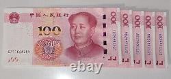 5x Chinese 100 Yuan RMB, UNC, Consecutive Numbers