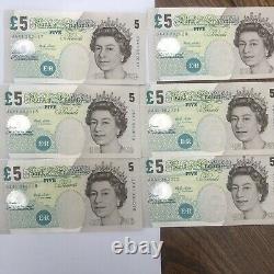 6 Consecutive £5 Notes