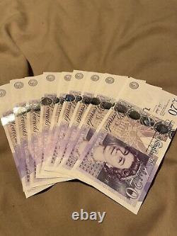 9x Uncirculated & Consecutive Paper Type £20 Twenty Pound Notes, Adam Smith