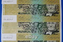 AUSTRALIAN UNC 1973 $50 Cons x 5 PHILLIPS WHEELER AUS R505 CRISP FLAT BANK NOTES