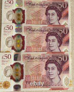 Aa06 New Polymer Bank Of England Three £50 Fifty Pound Bank Note Unc Condition
