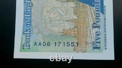 Aa08 171551 5 pound note. Unc