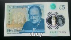 Aa44 177395 5 pound note. Unc