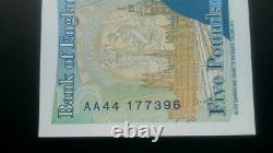 Aa44 177396 5 pound note. Unc