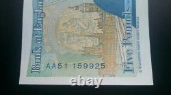 Aa51 159925 5 pound note. Unc