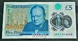 Ak47 Original British Polymer Banknote Five (5) Pound Low Number Ak47 009846
