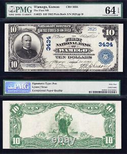 Amazing RARE Very CHOICE UNC 1902 $10 WAMEGO, KS National Banknote! PMG 64 EPQ