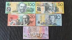 Australia $100 $50 $20 $10 & $5 Complete Set Of 5 Old Generation Unc Banknotes