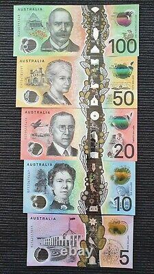 Australia $100 $50 $20 $10 & $5 Complete Set Of 5 Two Generation Unc Banknotes