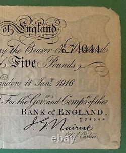 B208b WWI NAIRNE 1916 BANK OF ENGLAND £5 NOTE VERY CLEAN NOTE IN aVF CONDITION