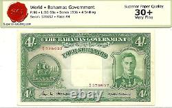 BAHAMAS GOVERNMENT 4 SHILLINGS 1936 P-9b KING GEORGE VI BOLD VERY FINE + NOTE
