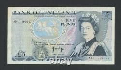 BANK OF ENGLAND £5 Page A01 000177 QEII B332 AUNC Banknotes