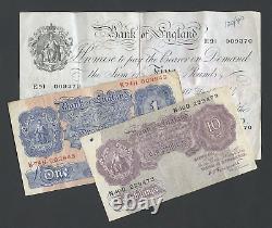 BANK OF ENGLAND £5 note £1 note 10 shilling WWII PEPPIATT TYPE SET Banknotes