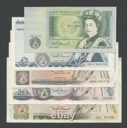 BANK OF ENGLAND £50 £20 £10 £5 £1 1980s Somerset TYPE SET QEII Banknotes