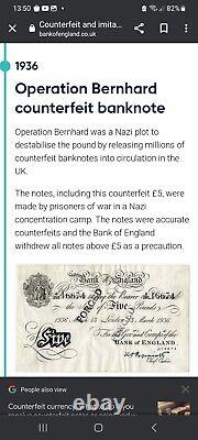 BANK OF ENGLAND KO Peppiatt £ 5 WHITE 20/08/1935 A16-55206 NAZI FORGED BANKNOTE