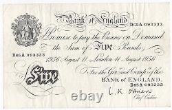 Bank England O'brien £5 Last Issue Great Number Prefix D65a 093333 Freepost Uk
