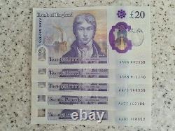 Bank Of England 20 Pound Polymer AA Notes x 5