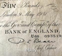 Bank Of England Banknote. Five Pounds / White Fiver. Beale. Dated 1951