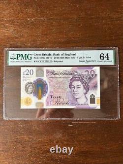 Bank of England £20 banknote, Super Solid, 22 222222, choice UNC